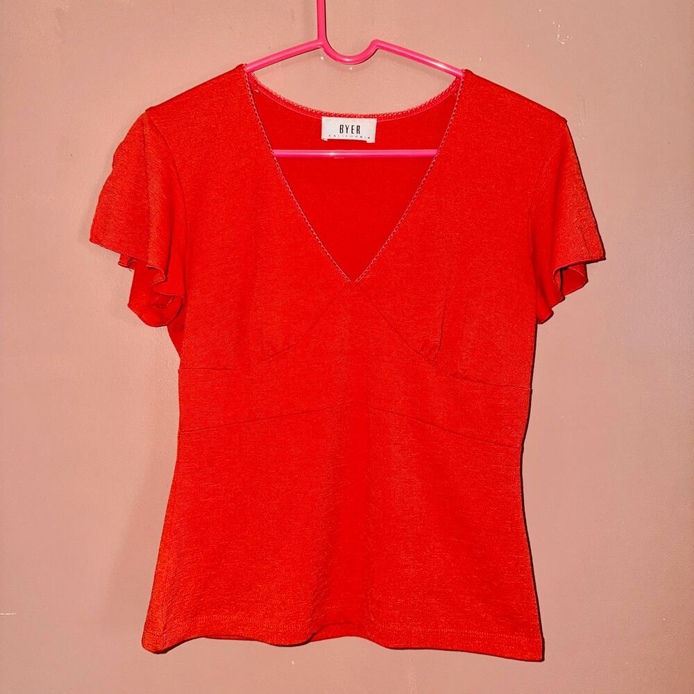 Byer California Women's Short Sleeve Blouse Top Red - Size Large